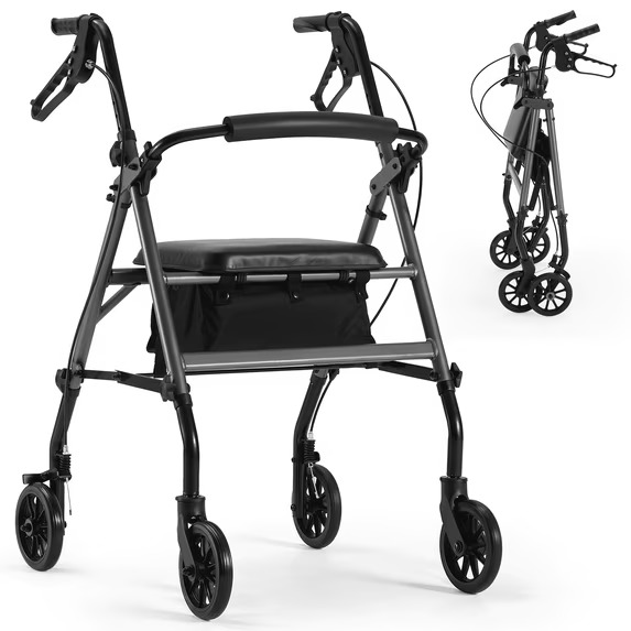 Lightweight Folding Aluminum Rollator Walker with Seat